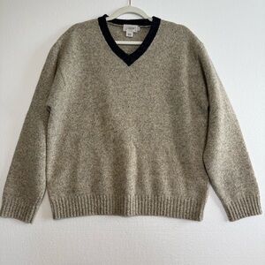 J. Crew V-Neck Sweater in Heather Taupe with Black Trim